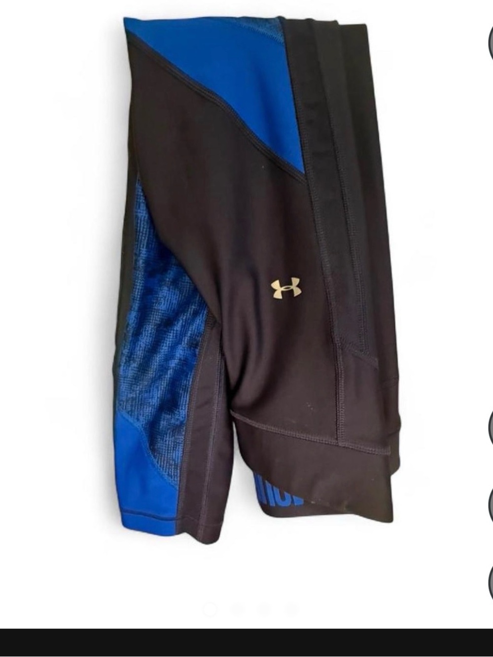 Under Armour Black and Royal Blue Compression Leggings with Gold Logo